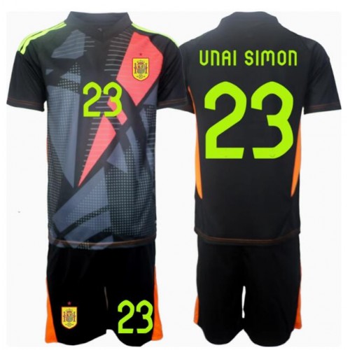 Fotbalové Dres Španělsko Unai Simon #23 Brankářské Dětské Venkovní ME 2024 Krátký Rukáv (+ trenýrky)